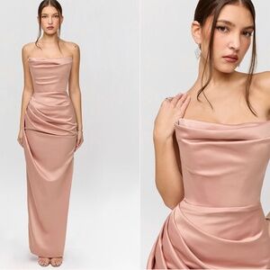 HOUSE OF CB ADRIENNE CORSET MAXI DRESS IN BLUSH SIZE M PLUS CUP